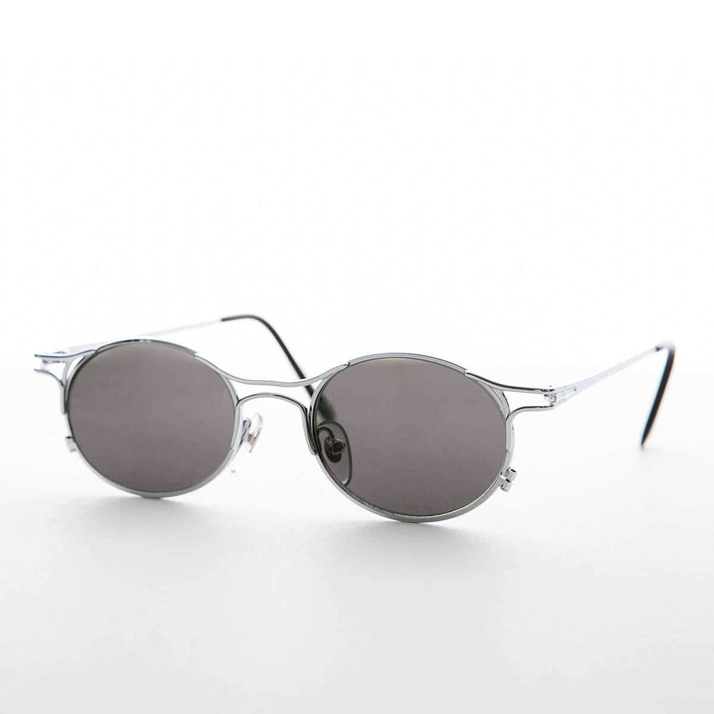 90s Victorian Oval Steampunk Vintage Sunglass - Harland - Silver / Gray Lens