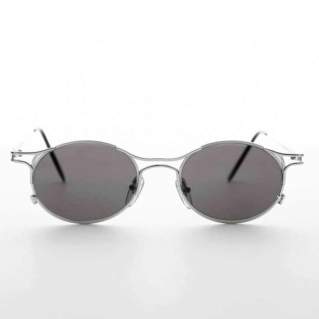 90s Victorian Oval Steampunk Vintage Sunglass - Harland - Silver / Gray Lens