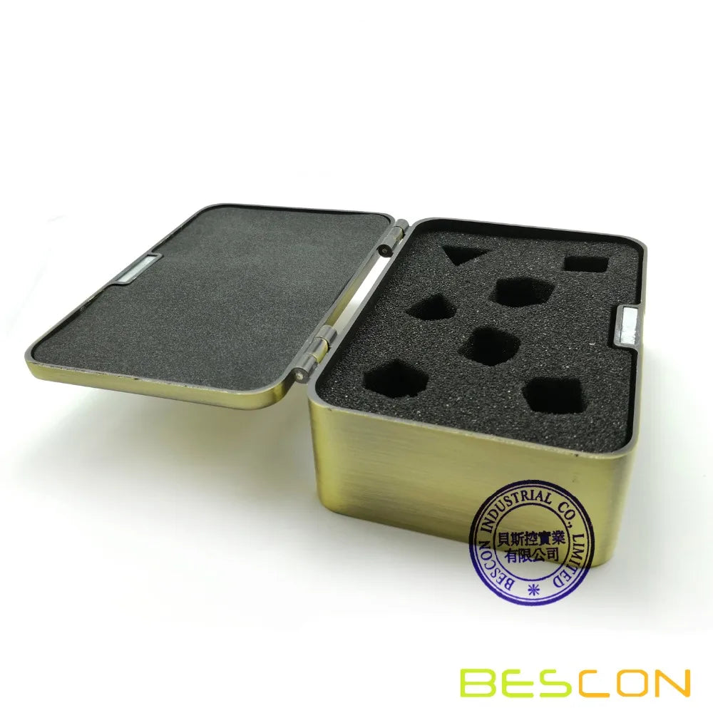 Caja de dados de metal de latón resistente de lujo Bescon para juego de dados RPG poliédricos de 7 piezas