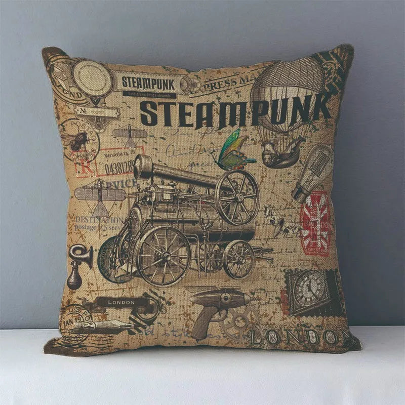 Funda de cojín para sofá acogedora con estampado de patrones steampunk vintage de estilo europeo, almohadas decorativas para el hogar, funda de almohada para cama de 45x45cm J6