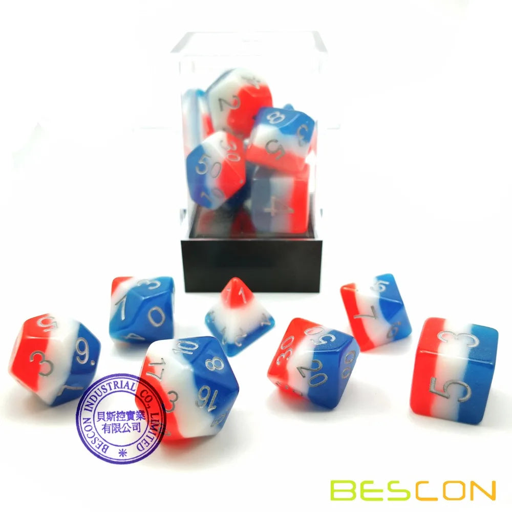 Bescon Glowing Polyhedral Dice 7pcs Set FRENCH KISS, Luminous RPG Dice Glow in Dark, DND Role Playing Game Dice