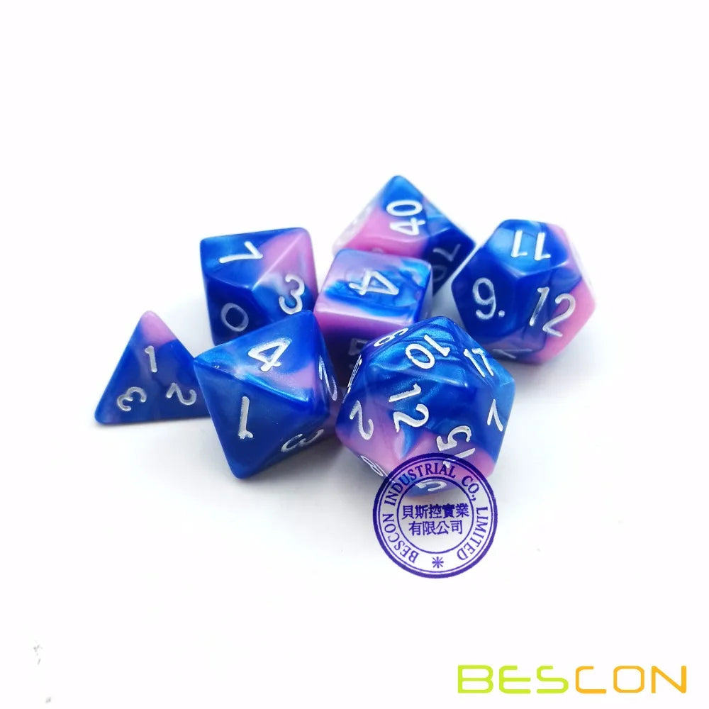 Bescon Mini Gemini Juego de dados RPG poliédricos de dos tonos de 10 mm, juego de rol pequeño mini RPG Dados D4-D20 en tubo, color de Myosotis
