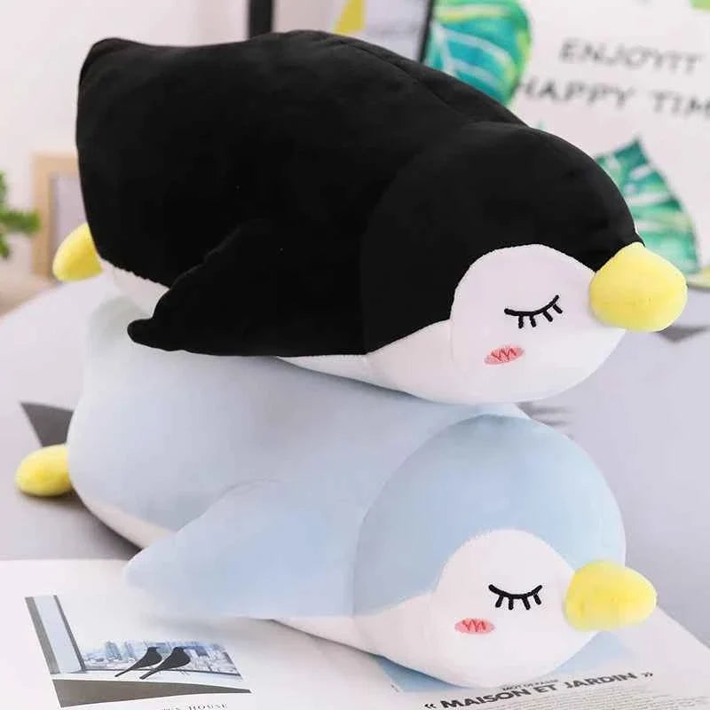 Kawaii Penguin Plush Toy – Soft Stuffed Cartoon Penguin Doll in Black & Sky Blue (50 & 70cm)