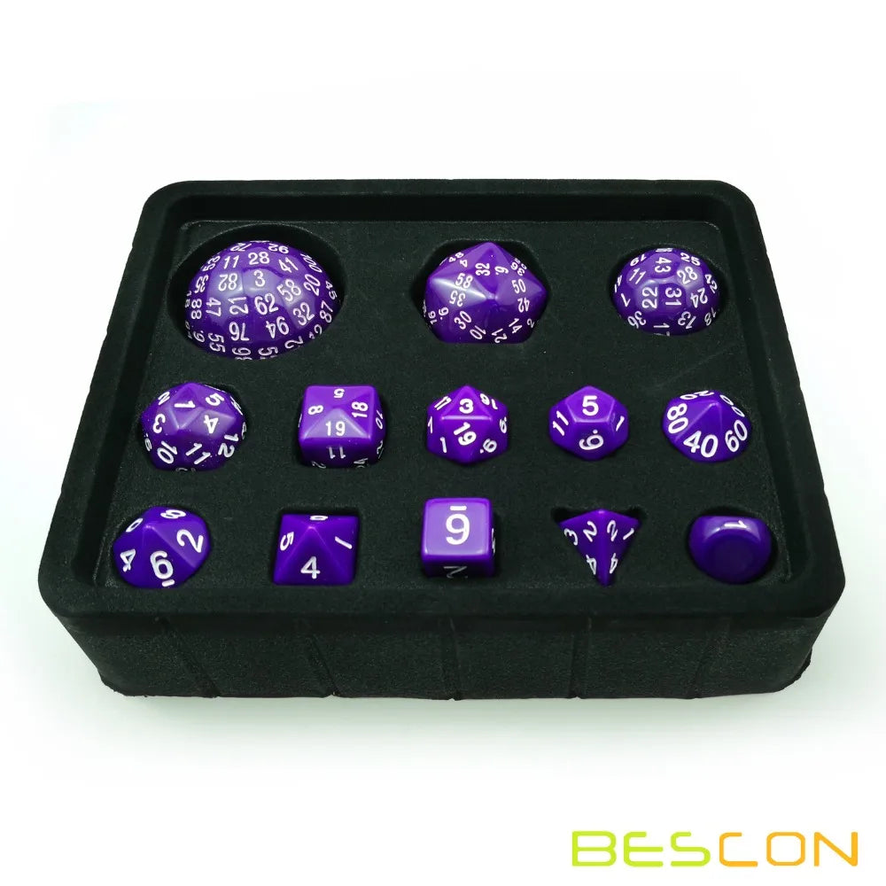 Bescon Complete Polyhedral RPG Dice Set 13pcs D3-D100, 100 Sides Dice Set Solid Purple