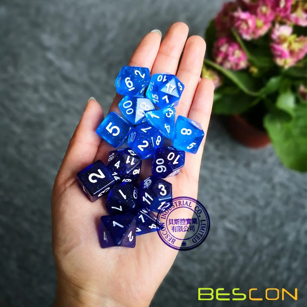 Bescon Super Glow in the Dark Nebula Glitter Polyhedral Dice Set NORTHERN LIGHT, Luminous RPG Dice Set, Glowing Novelty DND Dice