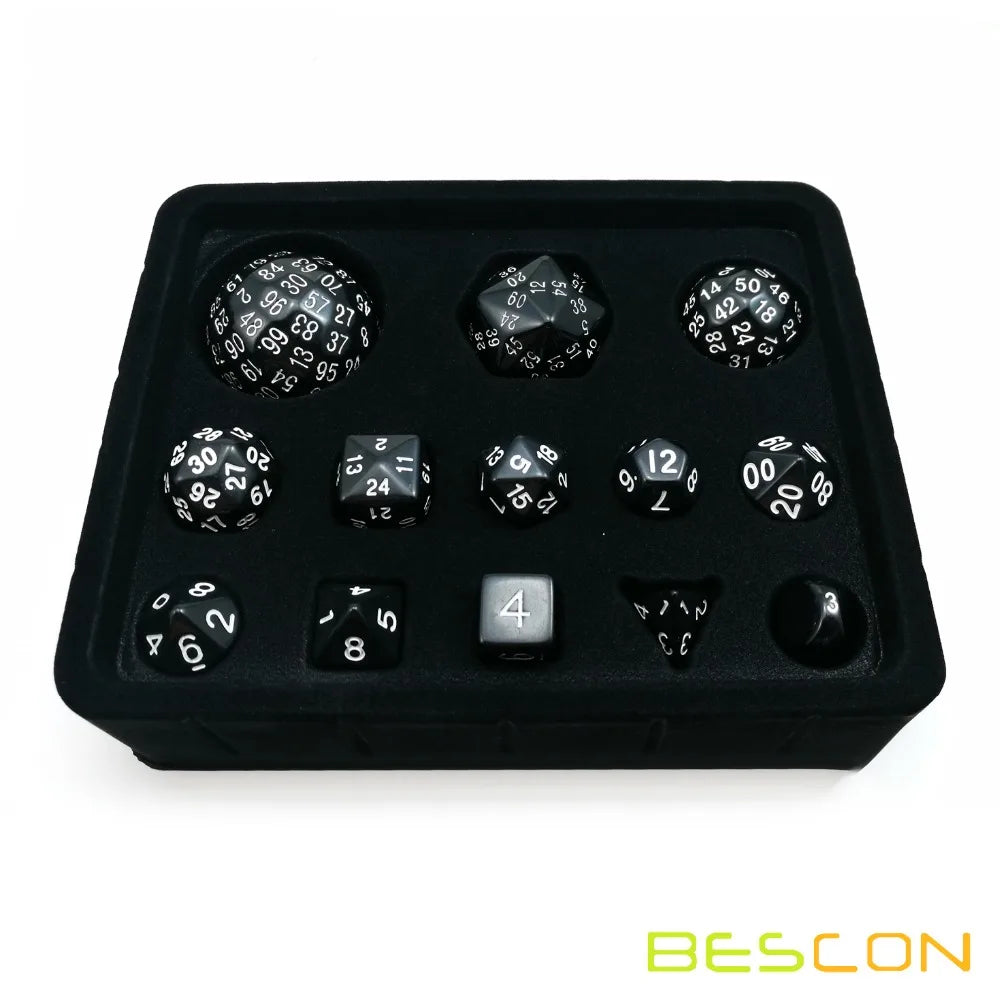 Bescon Complete Polyhedral Dice Set 13pcs D3-D100, 100 Sides Dice Set Opaque Black