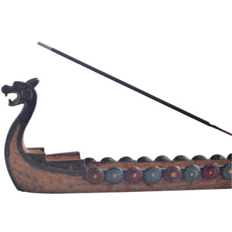 Retro Carving Viking Dragon Boat Incense Stick Holder - 