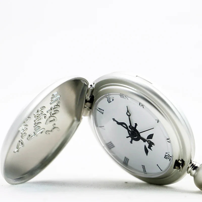 Antique Silver Fullmetal Alchemist Necklace Pendant Quartz Pocket Watch With Chain Gift