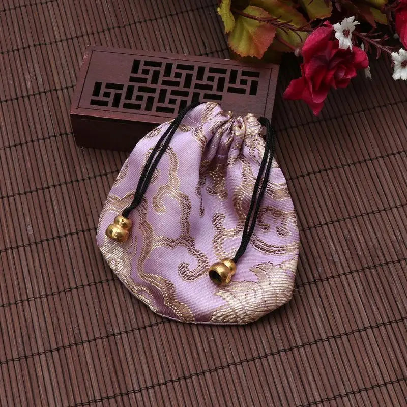 High Quality Silk Travel Pouch Floral Jewelery Bag Packaging Trendy Exquisite Quartet Silk Brocade Tassel Handbags Jewelry Tips