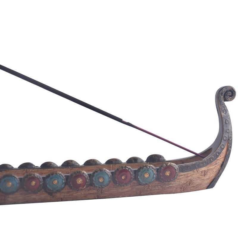 Retro Carving Viking Dragon Boat Incense Stick Holder - 