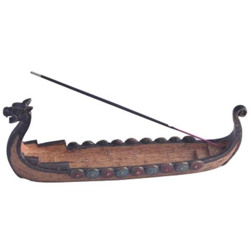 Retro Carving Viking Dragon Boat Incense Stick Holder - 