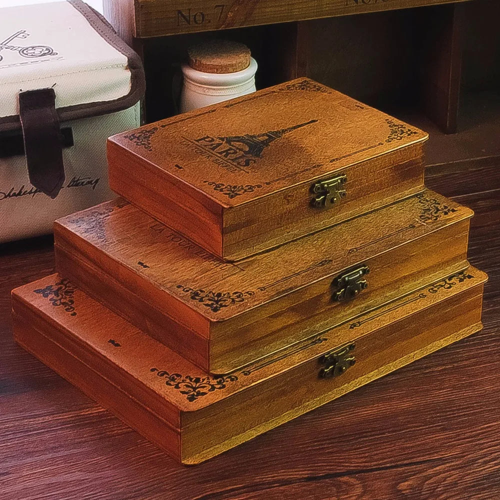 Zakka  Retro postcards  gift boxes  wooden box  flat rectangular  tower pattern  storage box  wood postcard boxes  onsale~
