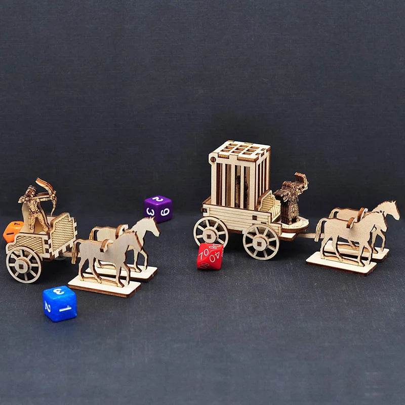 Carts and Wagons Miniatures Set with Horse, Crate, Barrel and Prison Cage Wooden Laser Cut 28mm Tabletop Scatter Terrain