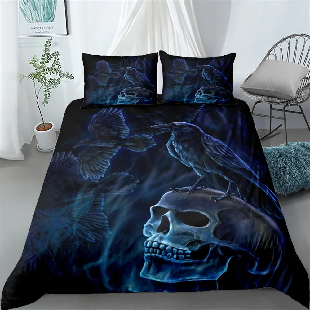 Hand Painting Crow Skull Bedding Set Single Twin Double Queen King Cal King Size Bed Linen Set