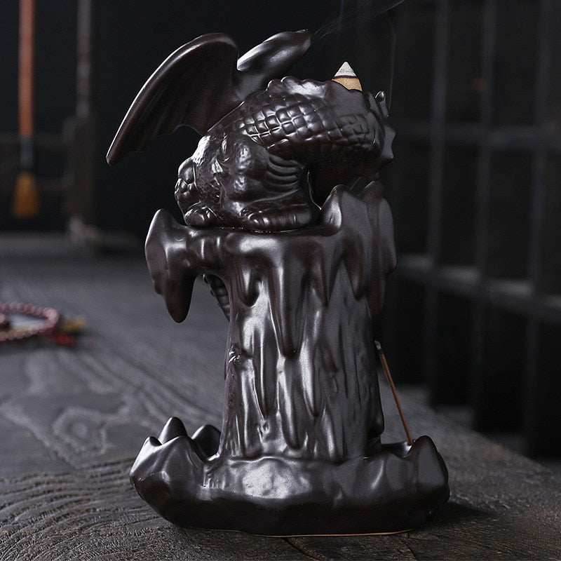 Dragon Waterfall Backflow Incense Burner Holder With LED Light Zen Crystal Ball - 