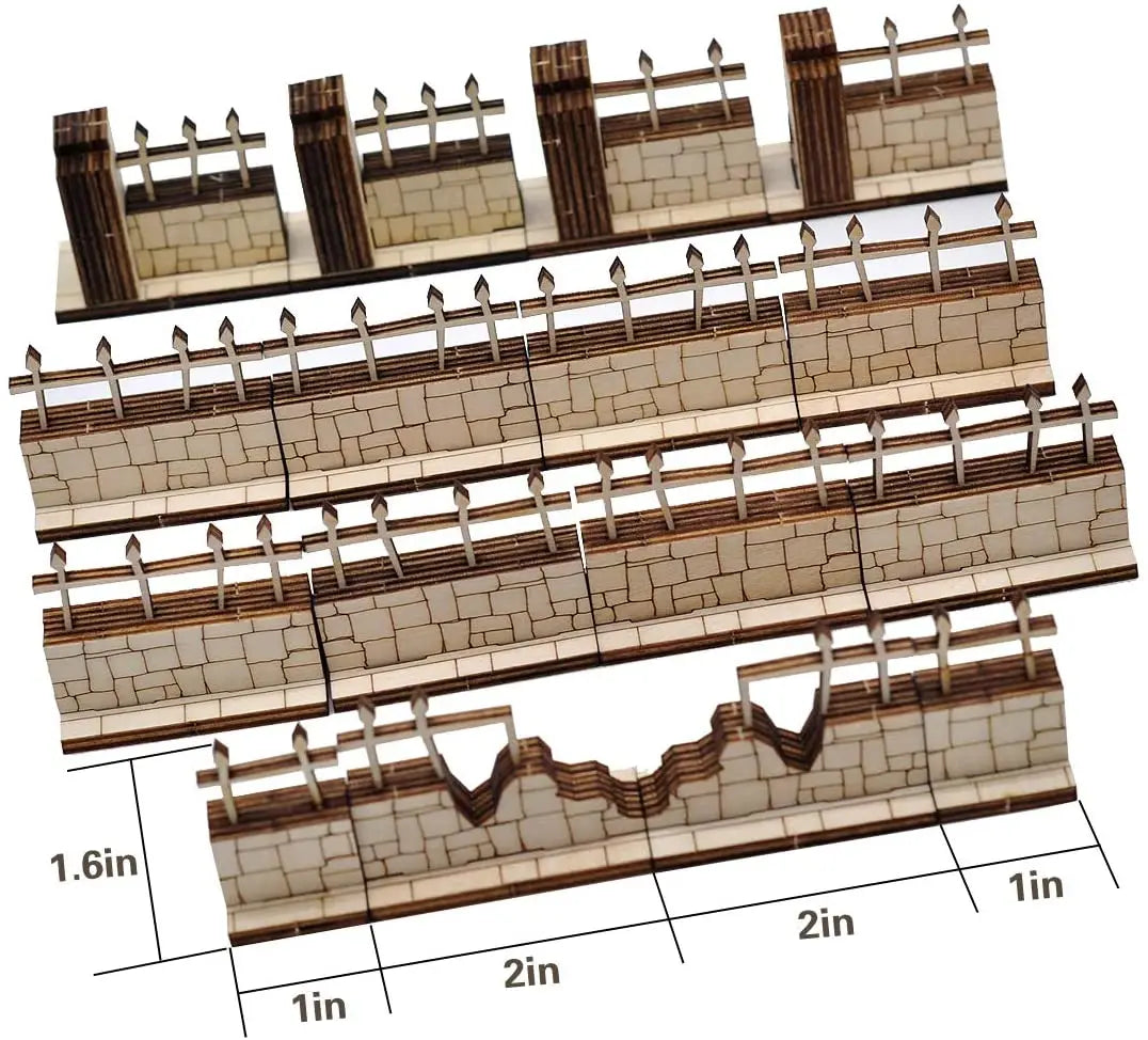 Paredes de ladrillo de mazmorra (juego de 16) Baldosas de terreno modulares 3D de madera cortadas con láser de 2" x 1" Escala de 28 mm