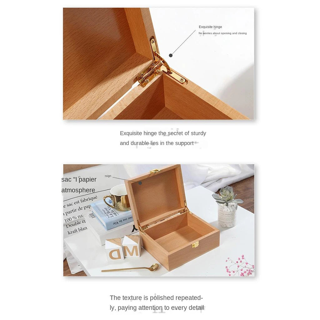 Wooden Keepsake Box, Decorative Wooden Box Organziers Handmade Wood Craft Box with Lock & Lid for Jewelry Gift Storage Box