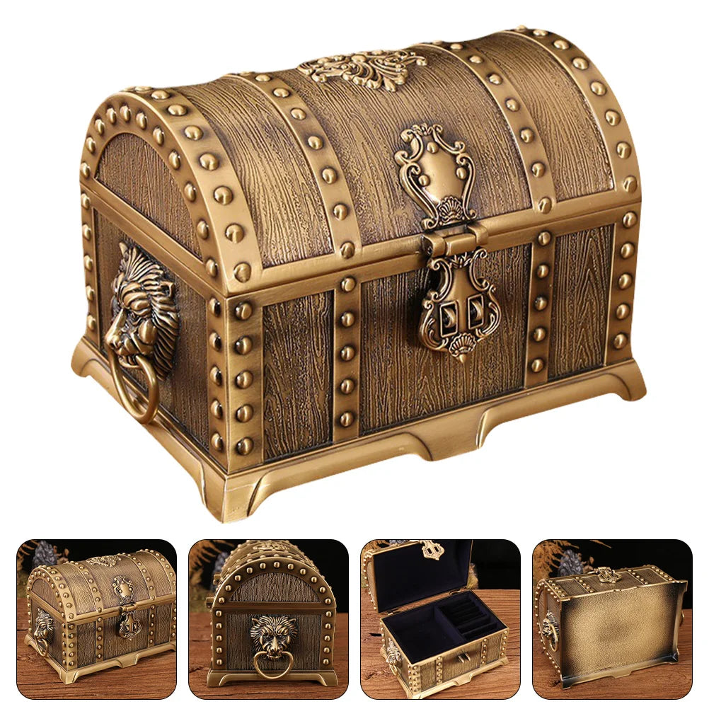 Box Jewelry Treasure Trinket Vintage Storage Metal Wooden Case Organizer Pirate Ring Retro Keepsake Wood Holder Mini Boxes