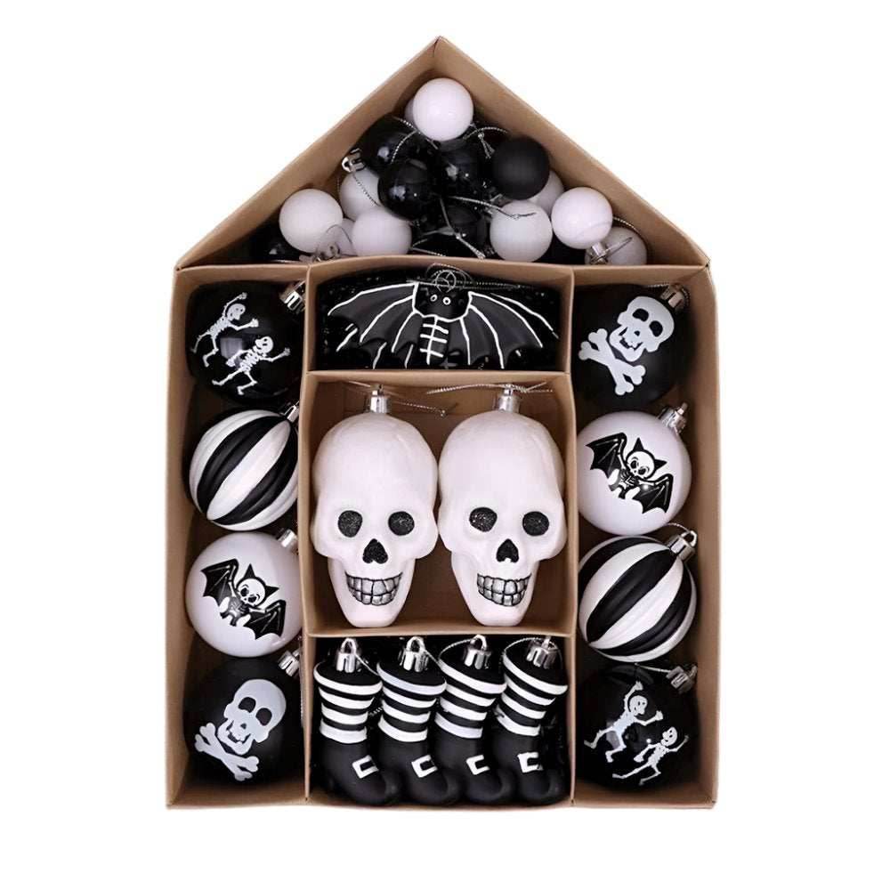 Halloween Skeleton Black and White Ornament Set - 