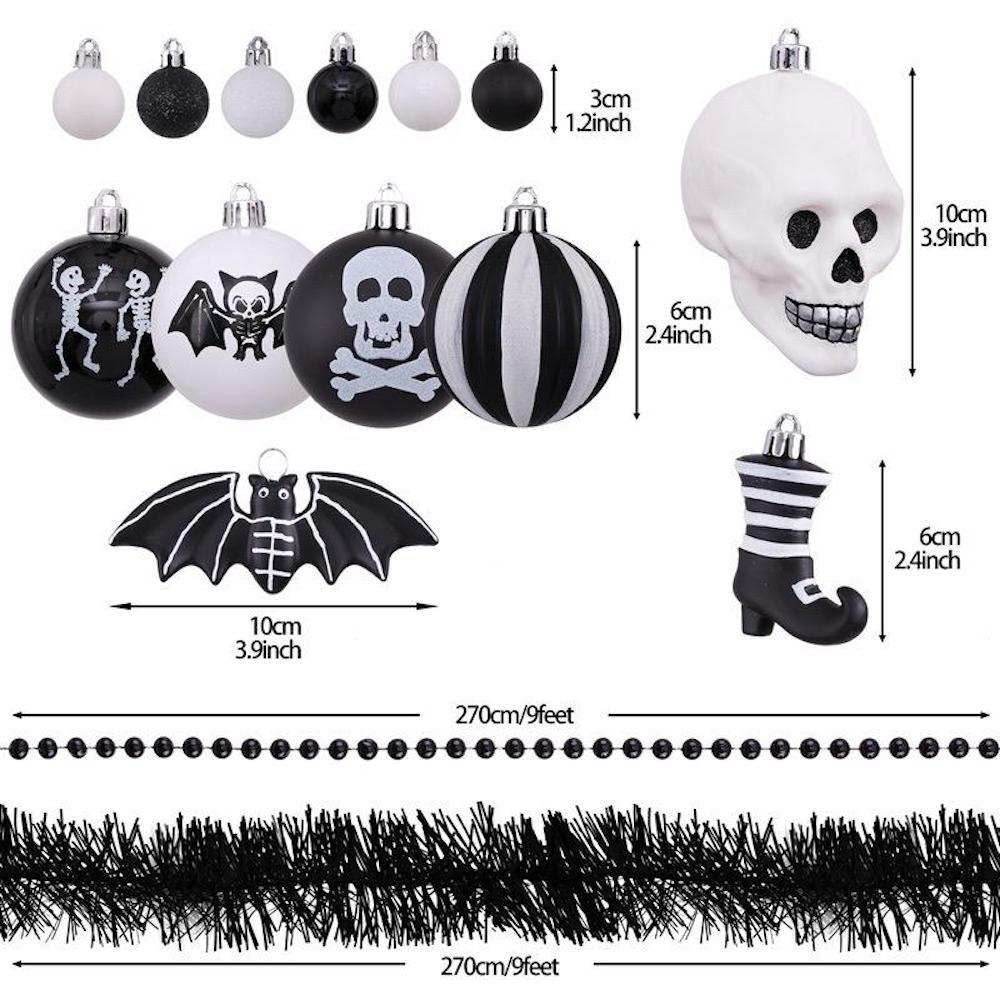 Halloween Skeleton Black and White Ornament Set - 