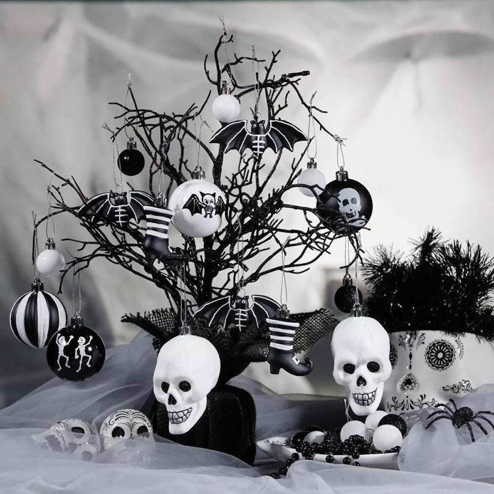 Halloween Skeleton Black and White Ornament Set - 