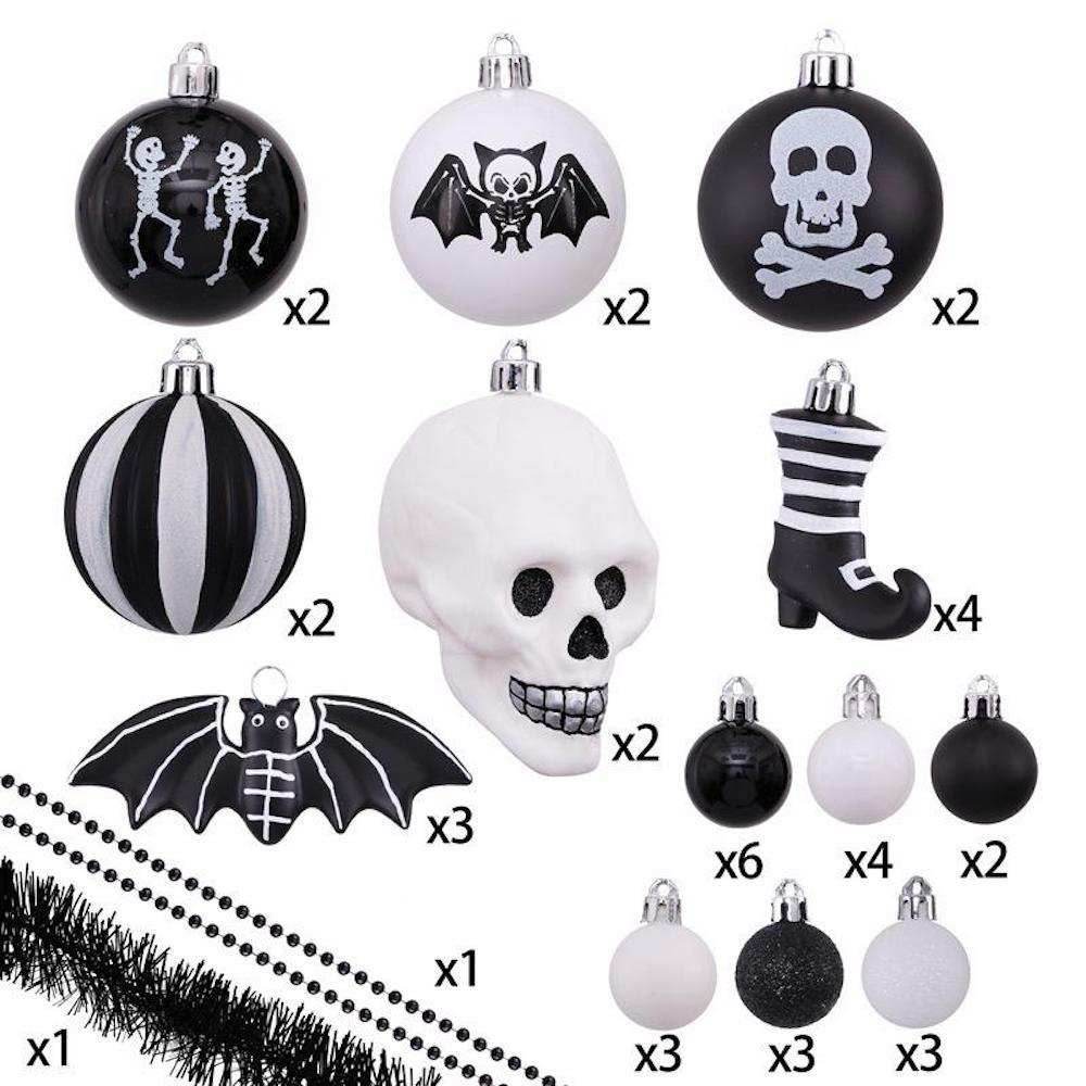 Halloween Skeleton Black and White Ornament Set - 