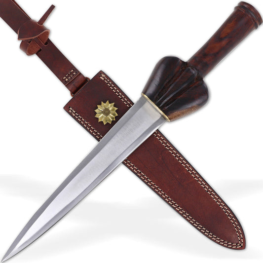 Hand Forged Medieval Style Bullock Dagger with Leather Sheath-0
