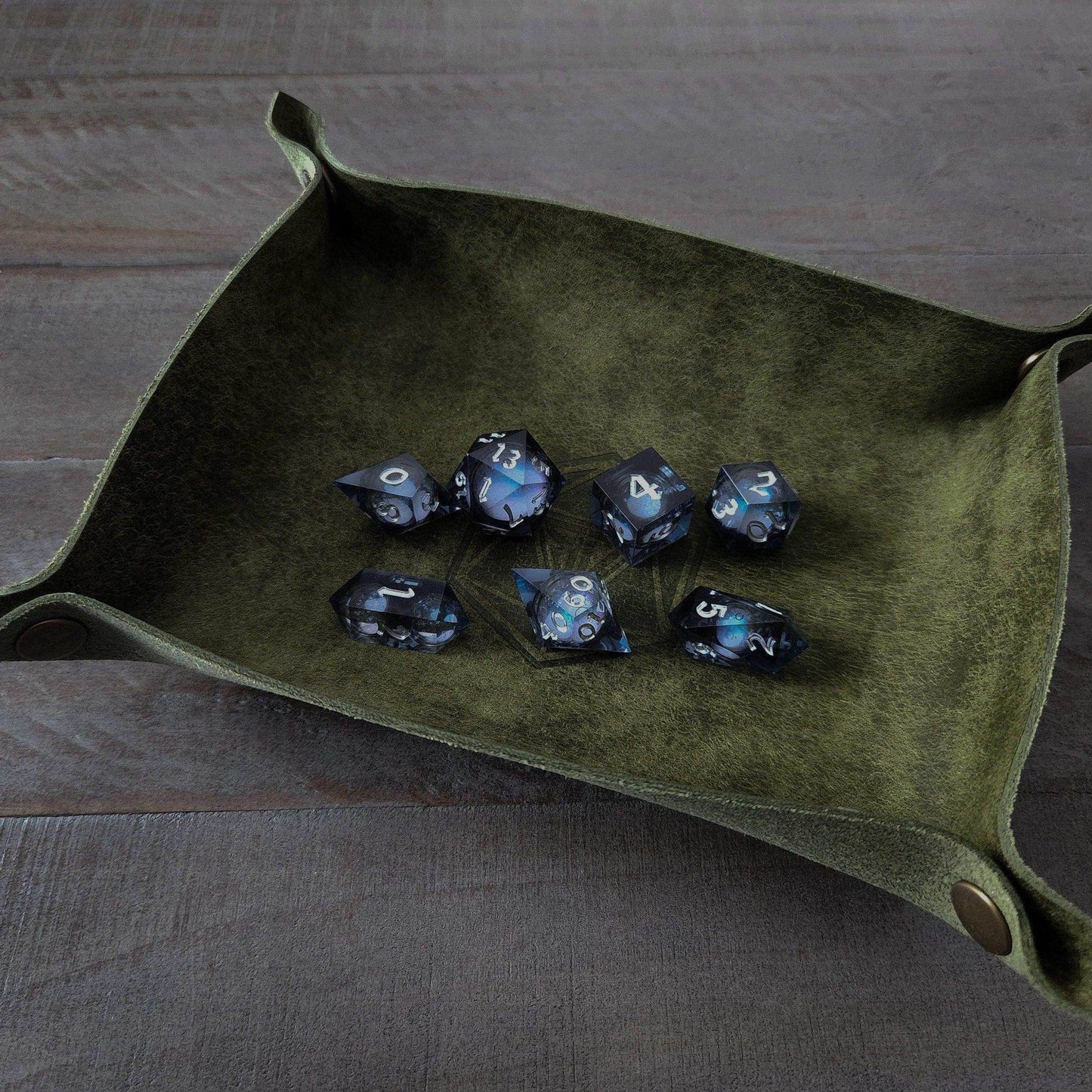 Hand Made Italian Green Pueblo Leather DND Dice Tray - 