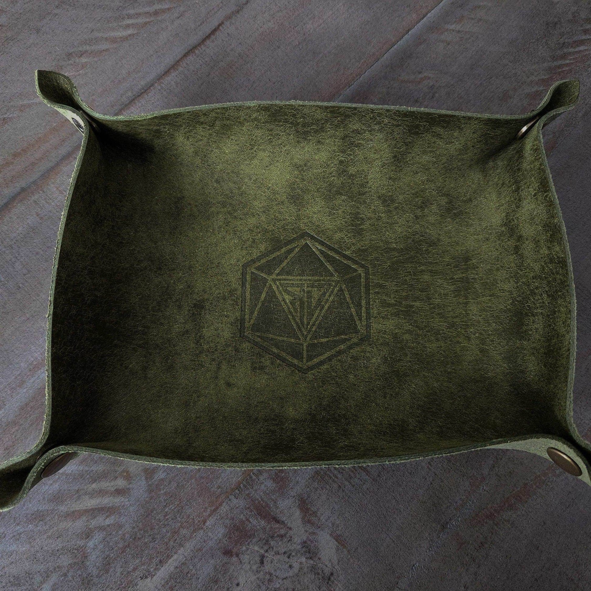Hand Made Italian Green Pueblo Leather DND Dice Tray - 