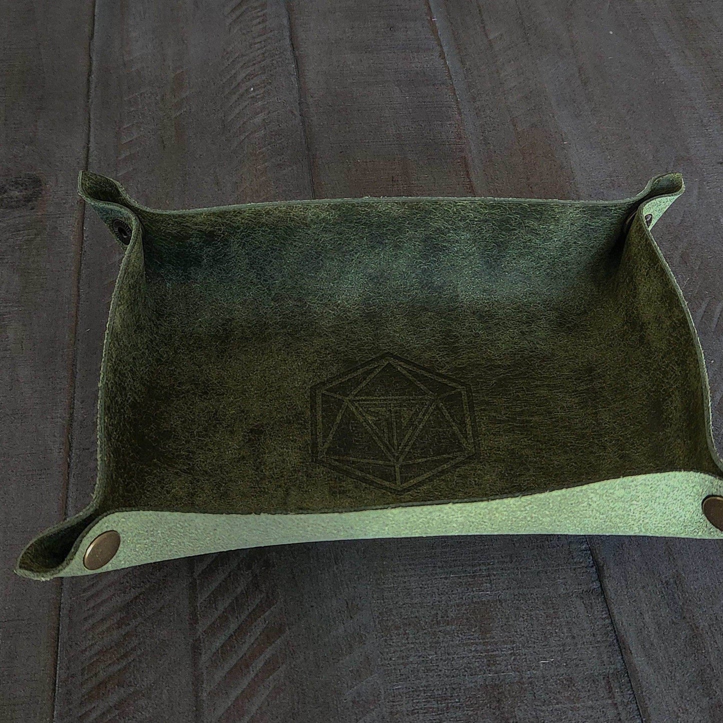Hand Made Italian Green Pueblo Leather DND Dice Tray - 