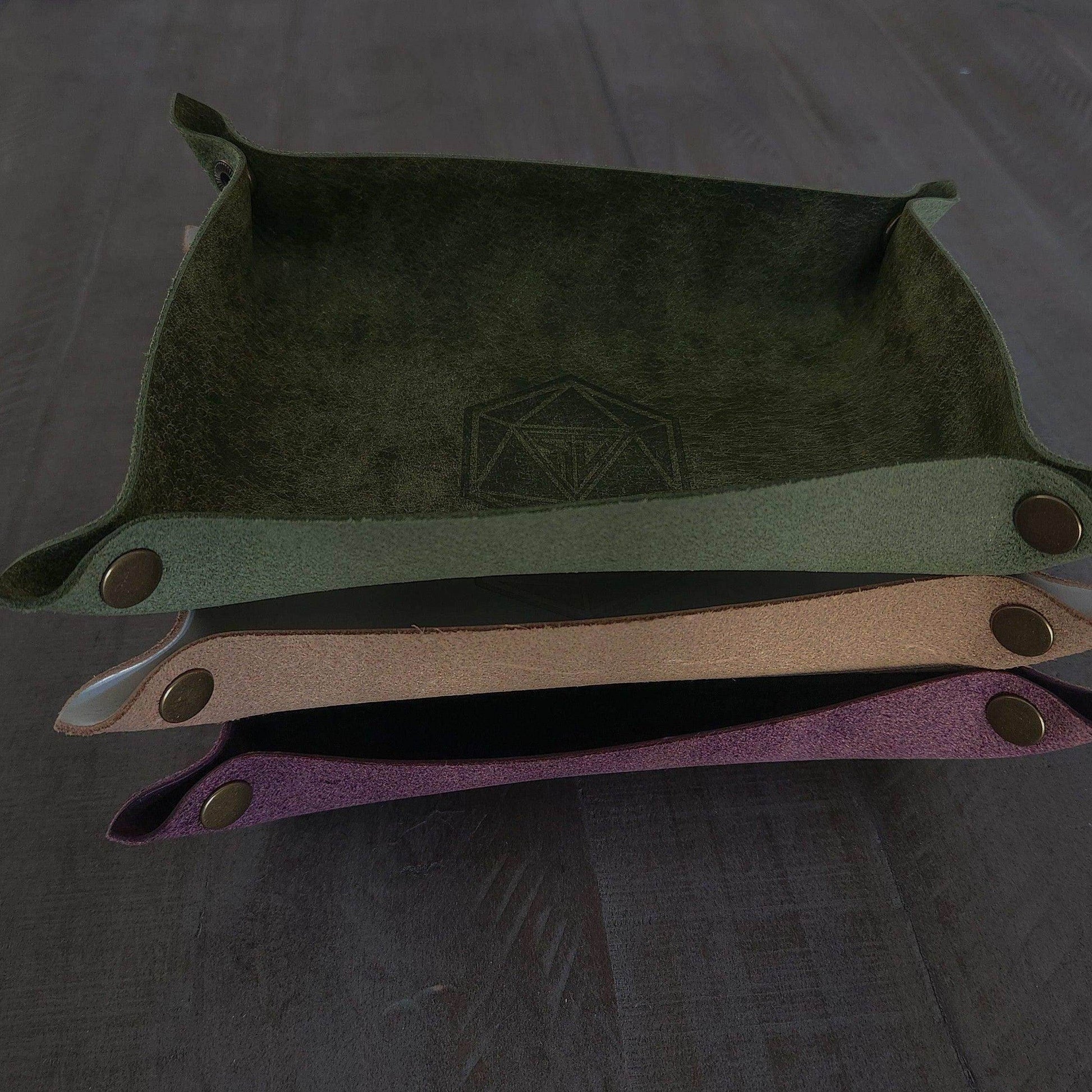 Hand Made Italian Green Pueblo Leather DND Dice Tray - 