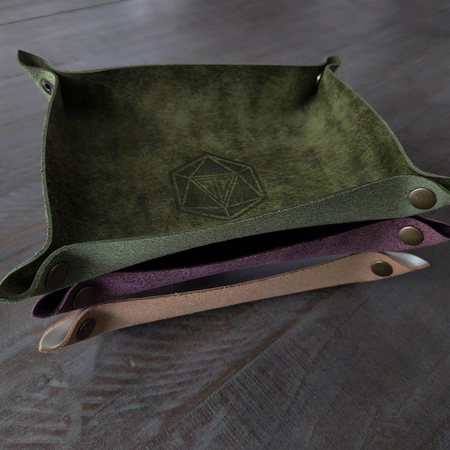 Hand Made Italian Green Pueblo Leather DND Dice Tray - 