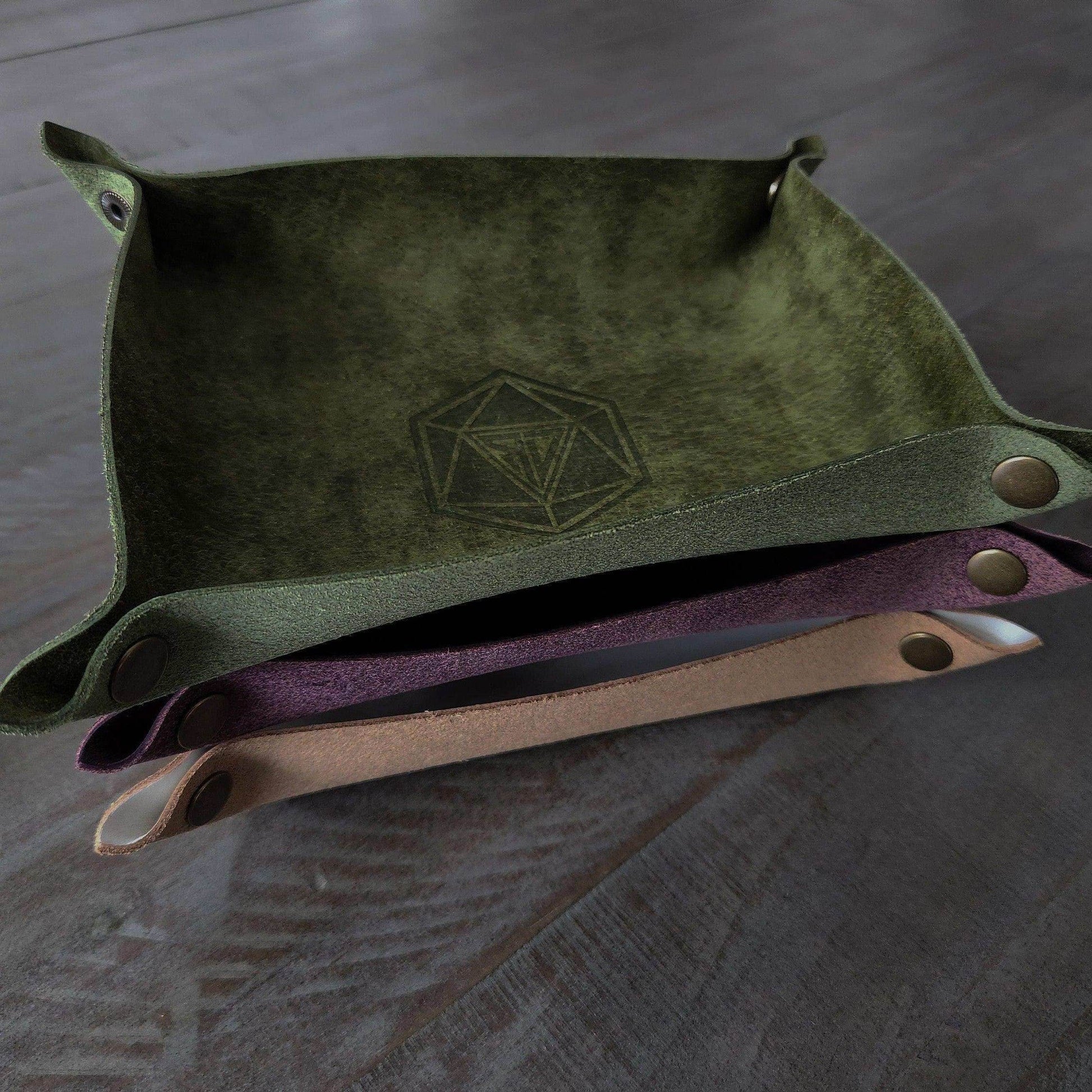 Hand Made Italian Green Pueblo Leather DND Dice Tray - 