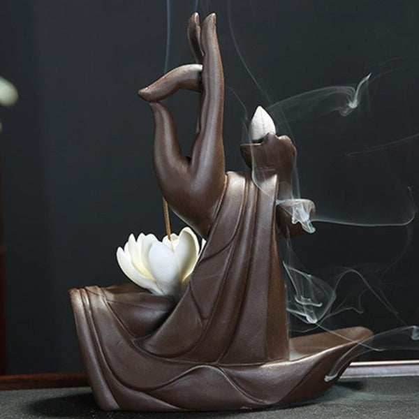 Lotus Of Life Flower Waterfall Backflow Incense Burner - Brown