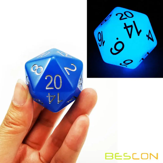 Bescon Jumbo Glowing D20 38MM, Big Size 20 Sides Dice 1.5 inch, Big 20 Faces Cube iGlowing Colors