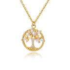 Zircon Tree of Life Round Pendant Necklaces For Women Stainless Steel Chain Choker Rhinestone Collar Jewelry Gift Femme