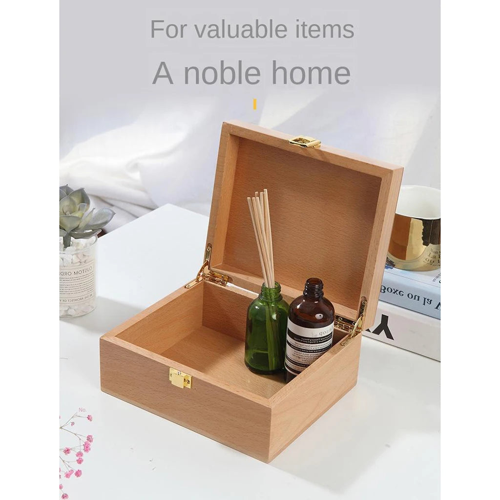 Wooden Keepsake Box, Decorative Wooden Box Organziers Handmade Wood Craft Box with Lock & Lid for Jewelry Gift Storage Box