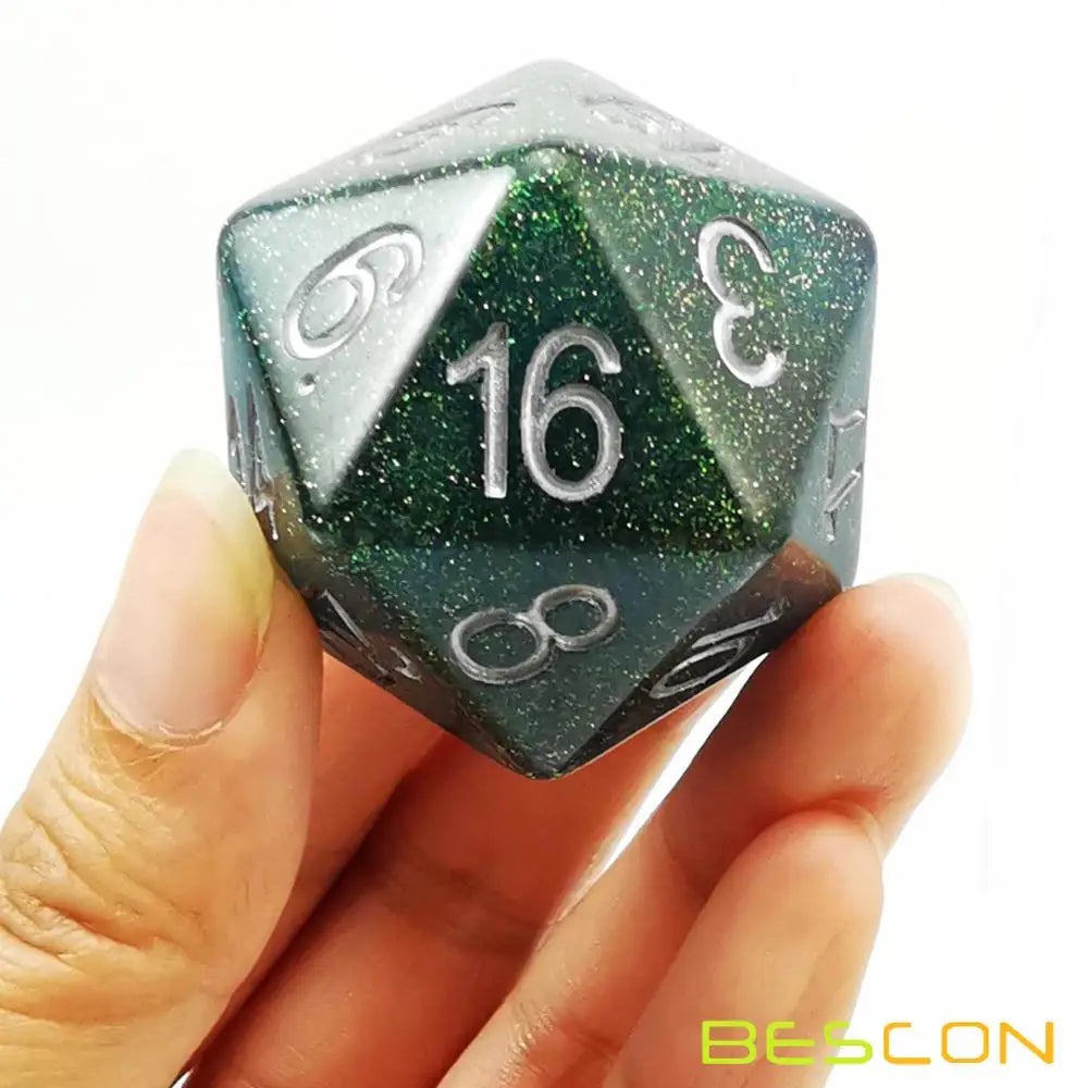 Bescon Jumbo D20 38MM, Big Size 20 Sides Dice 1.5 inch, Big 20 Faces Cube in Solid, Glitter,