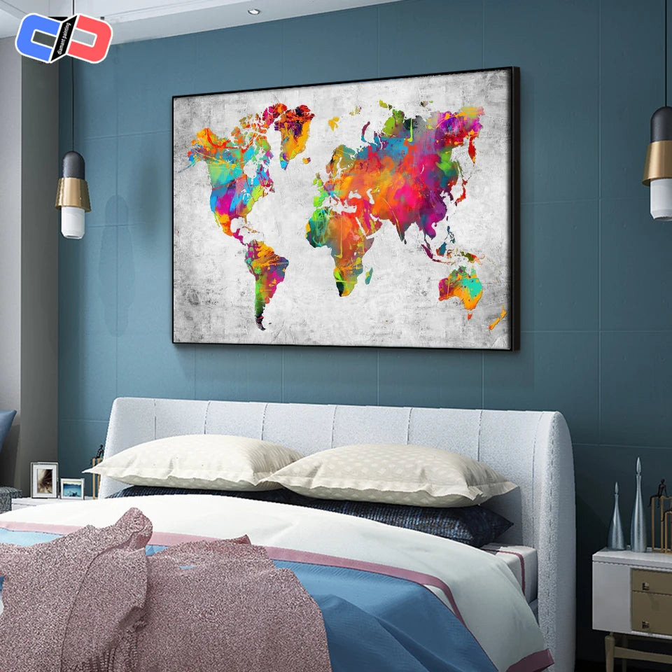 Full Square /Round Diamond Painting World Map 5D DIY Diamond Embroidery Sale Landscape Mosaic Picture Of Rhinestone Home Decor