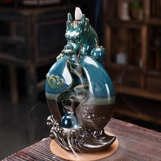 Dragon With Crystal Ball Large Waterfall Backflow Incense Burner - 