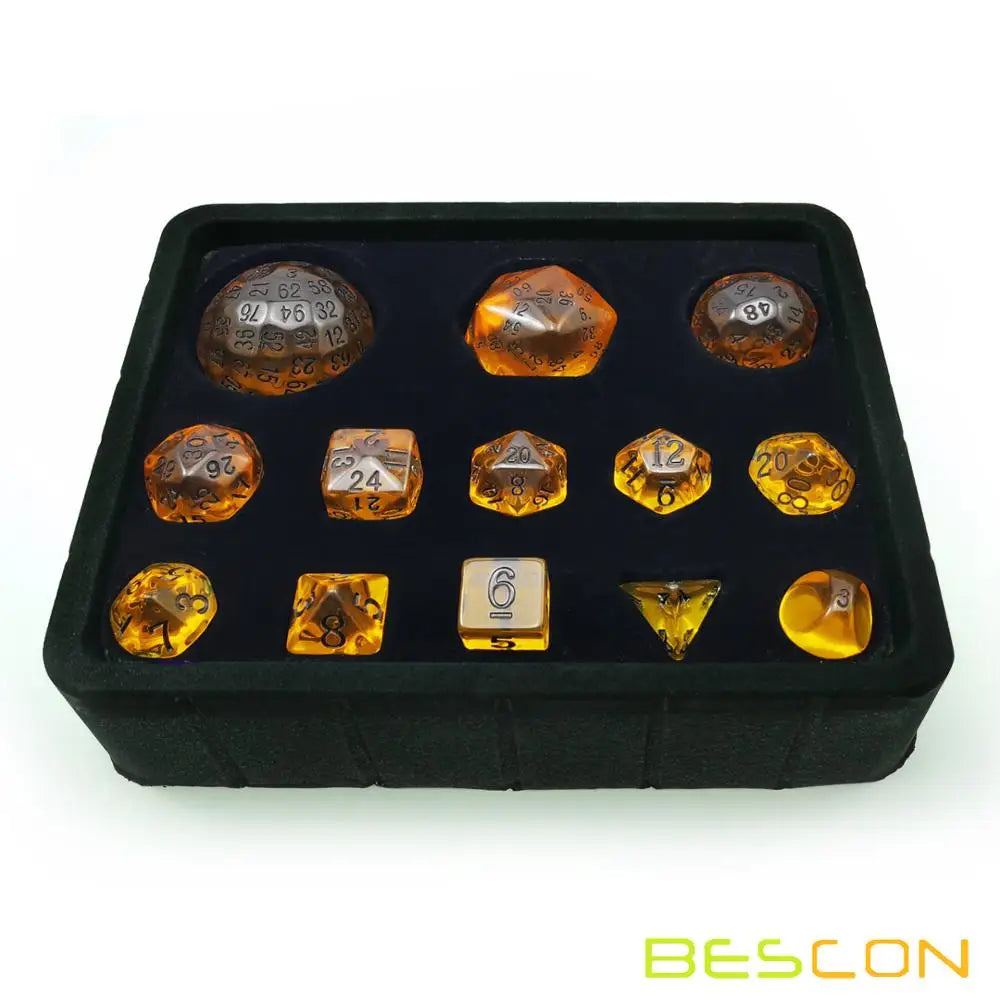 Bescon Amber Complete Polyhedral RPG Dice Set 13pcs D3-D100