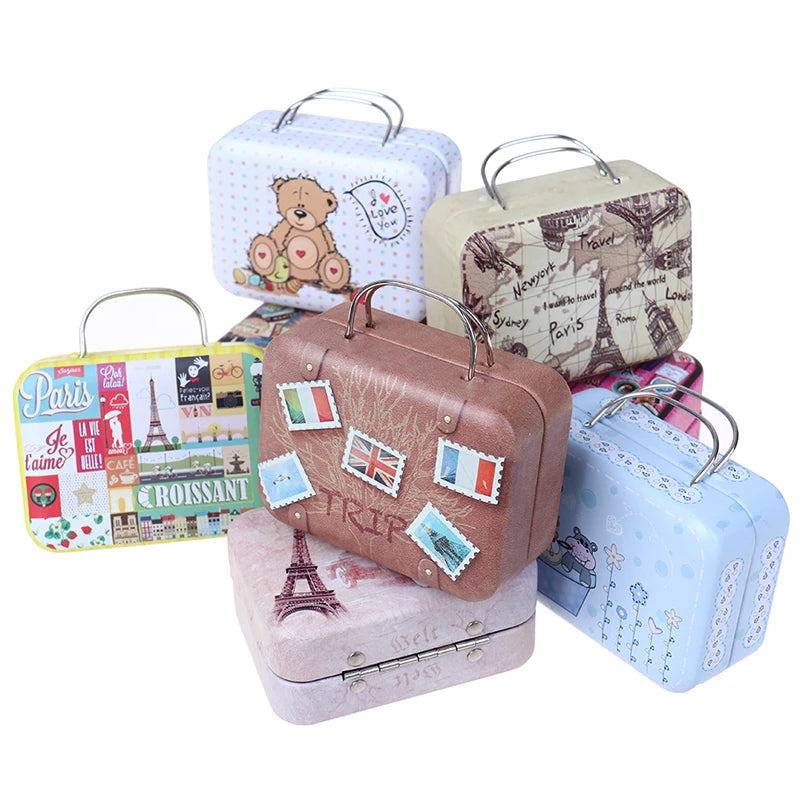 Mini valise en métal pour poupées, jouets miniatures, coffre, décoration de maison de poupée, jolie petite pochette, boîte à bijoux, sac à main de poupée