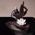 Lotus Of Life Flower Waterfall Backflow Incense Burner - Brown