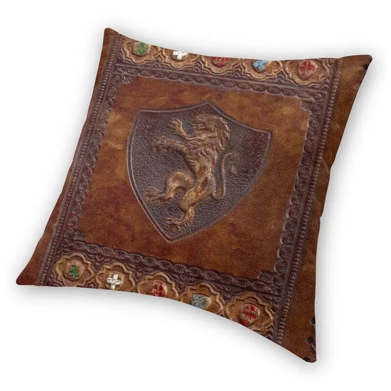 Cubierta de libro medieval de cuero con herramientas a mano personalizada, funda de almohada decorativa para el hogar, funda de cojín con patrón medieval Vintage para coche