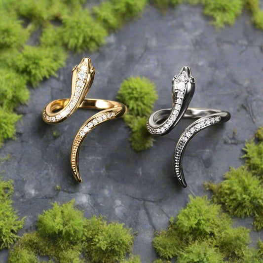 Bague serpent viking avec écailles incrustées en argent/or
