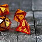 Health Potion Red Zircon Glass DND Dice Set - Full Set And Free Dice Box