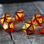 Health Potion Red Zircon Glass DND Dice Set - Full Set And Free Dice Box