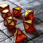 Health Potion Red Zircon Glass DND Dice Set - Full Set And Free Dice Box