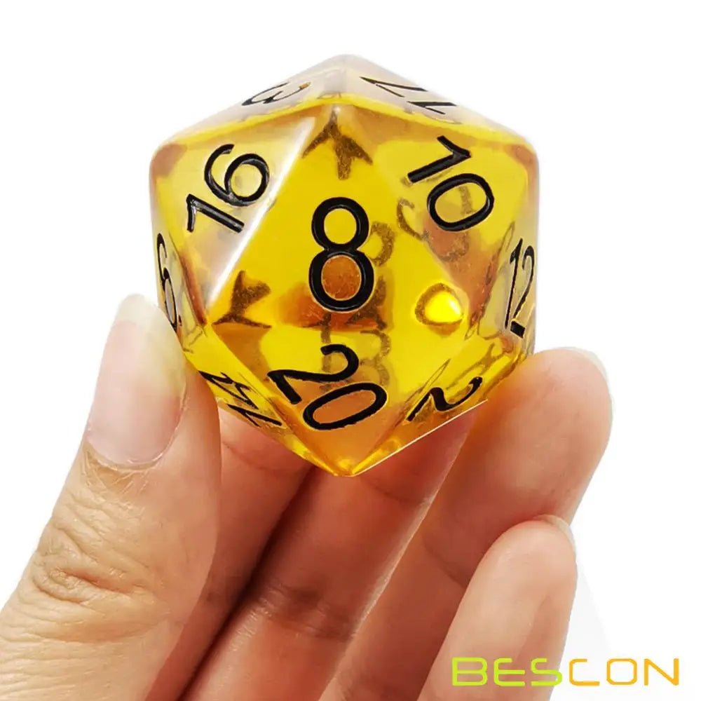 Bescon Jumbo D20 38MM, dés grande taille 20 côtés 1.5 pouces, grand Cube 20 faces en solide, paillettes,