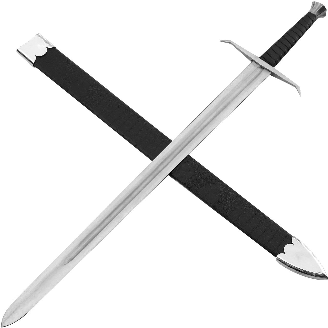 Hellion Rising 1095 High Carbon Medieval Sword with Black Leather Wrap Handle-0